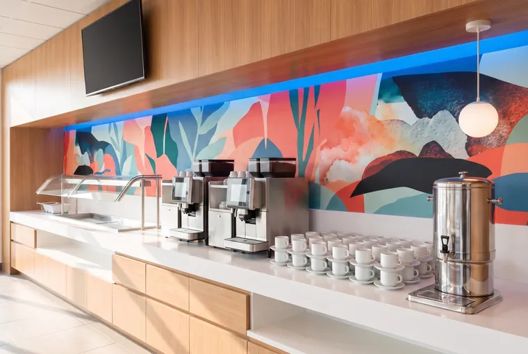 Coffee machines at the buffet counter in the morning